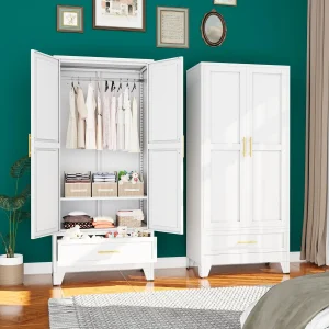 71" H Metal Tall Armoire Wardrobe Closet with Drawer