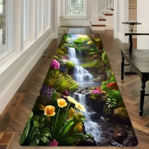 Waterfall Forest Flower Printed Long Corridor Carpet Runway